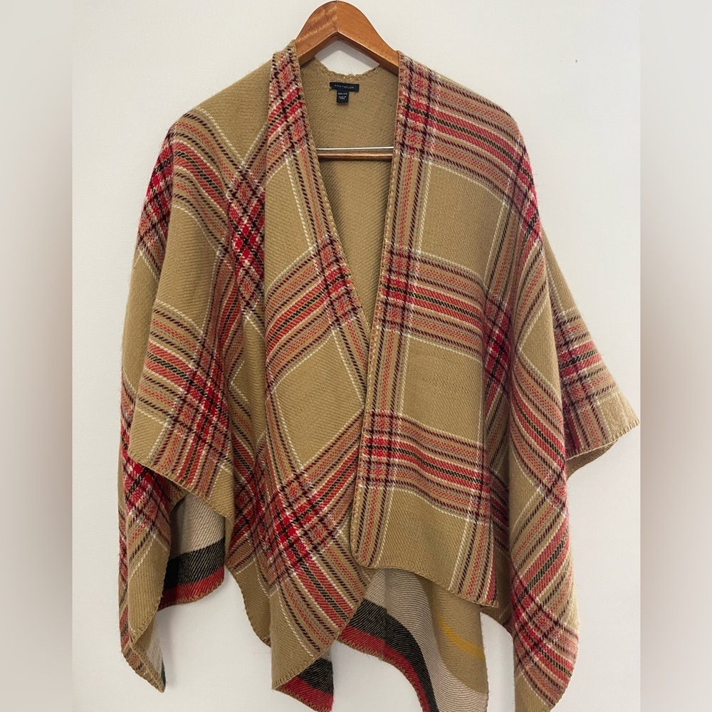 OS Ann Taylor Fall/Winter Brown &Red Reversible Poncho